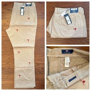 NWT Vineyard Vines Khaki Pants Embroidered Palmetto 42x30 Flat Front
